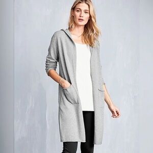 Eileen Fisher Hooded Duster Cardigan in Gray Organic Cotton 100% Size L?